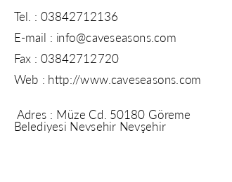 Cave Seasons Deluxe Hotel iletiim bilgileri